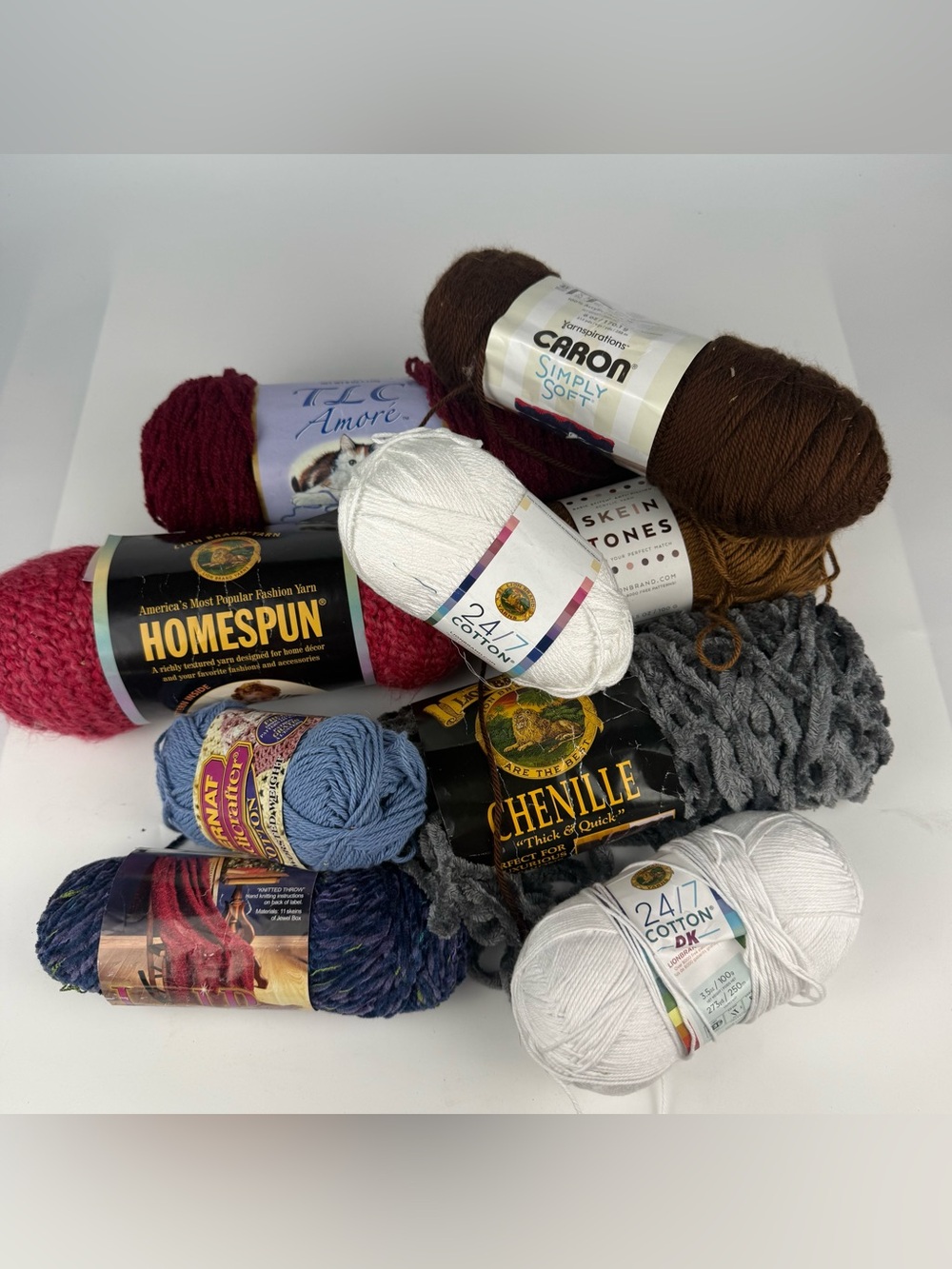 Yarn Lot 9 Skeins Different Brands And Sizes Acrylic And Nylon